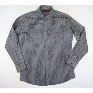 MENS GRAY METALLIC STRIPE LONG SLEEVE SNAP FRONT WESTERN SHIRT BIG BROTHER M